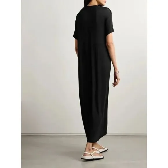 RÓHE Women's Black Short Sleeve Stretch Knit Jersey Maxi Dress Size 38 NWOT - Picture 2 of 11